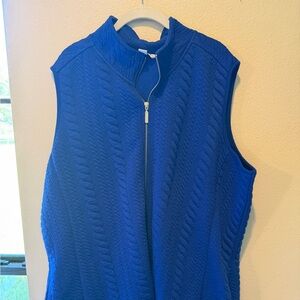 Coldwater Creek Cable Knit Textured Vest Blue 3XL Grannycore Cottagecore Coastal